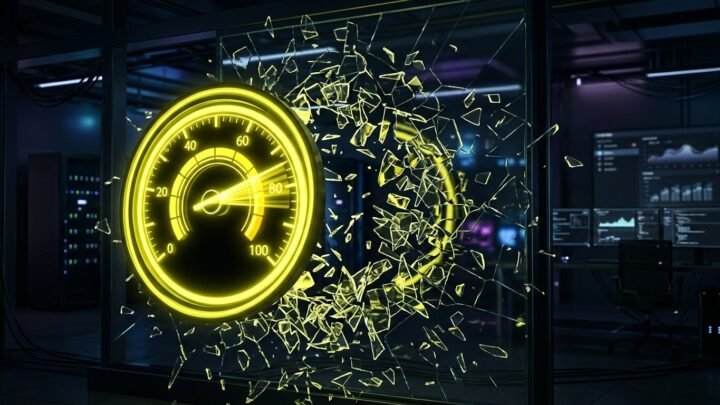 Miras de rastreamento (crosshairs) neon analisando um fluxo de dados no escuro, demonstrando a recuperação do ROI e tracking do Meta Ads.